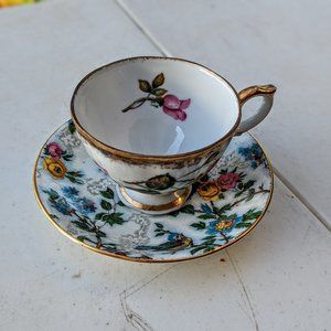 Old Royal Bone China country roses saucer and cup